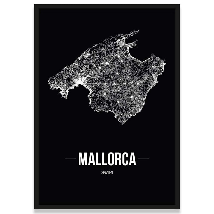 JUNIWORDS Stadtposter, Mallorca, Wähle eine Grösse, 21 x 30 cm, Poster mit Rahmen, Schrift B, Schwar