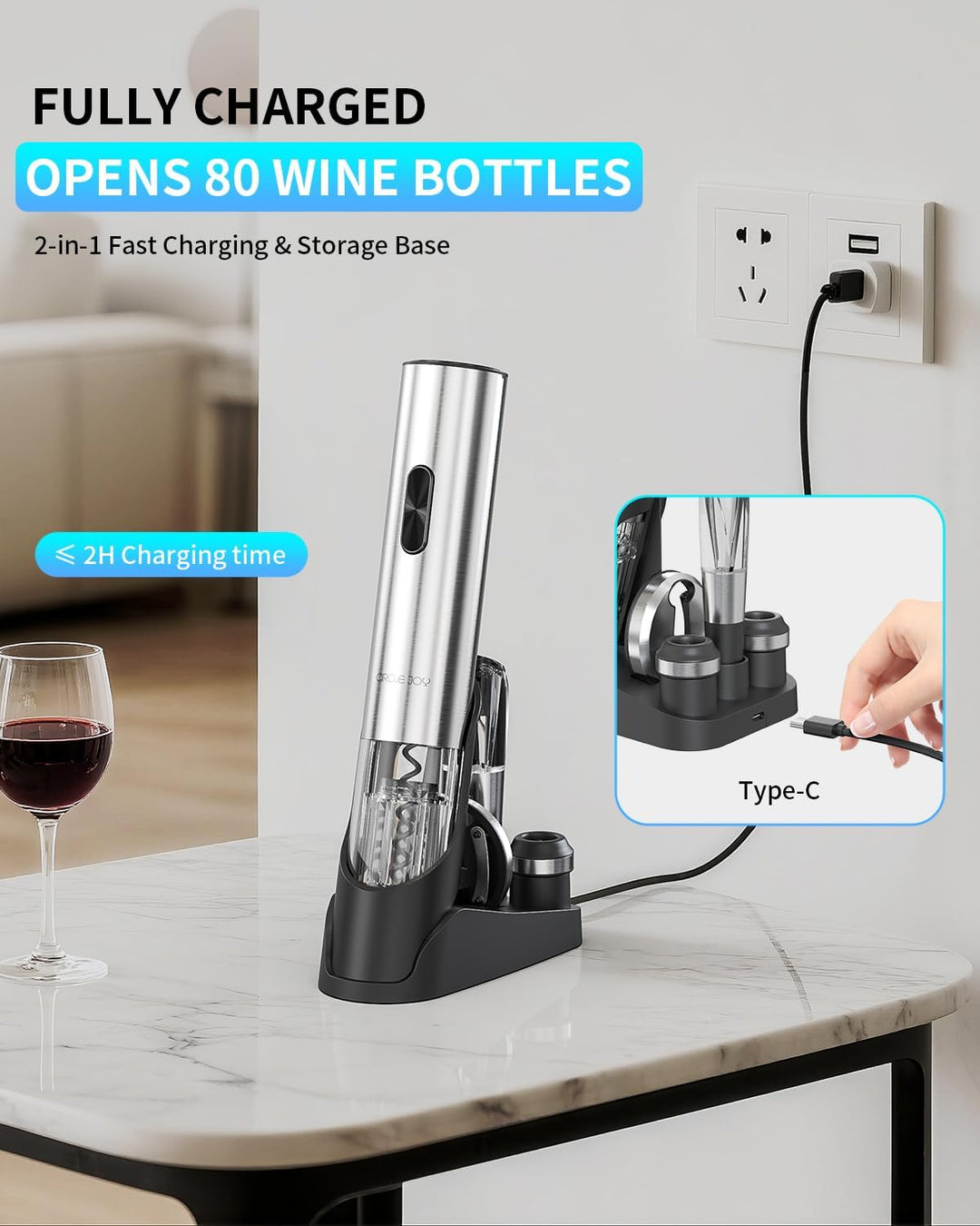 CIRCLE JOY 7-in-1 elektrischer Weinöffner aus Edelstahl, wiederaufladbares Flaschenöffner Set mit au