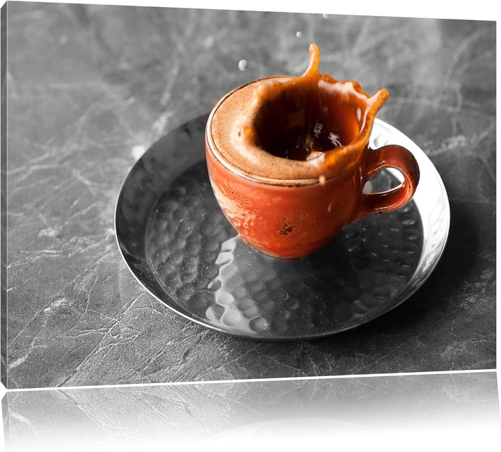 Stück Zucker fällt in Kaffee schwarz/weiss Format: 100x70 auf Leinwand, XXL riesige Bilder fertig ge