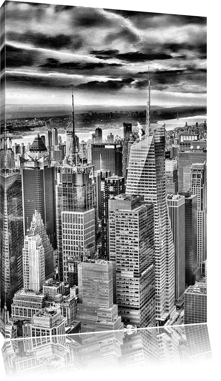 Pixxprint Skyline New York / 100x70cm Leinwandbild bespannt auf Holzrahmen/Wandbild Kunstdruck Dekor