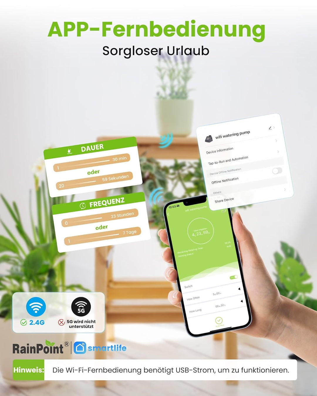 RAINPOINT WiFi Automatisches Bewässerungssystem, Einstellbare Wassermenge, APP-Fernbedienung Automat