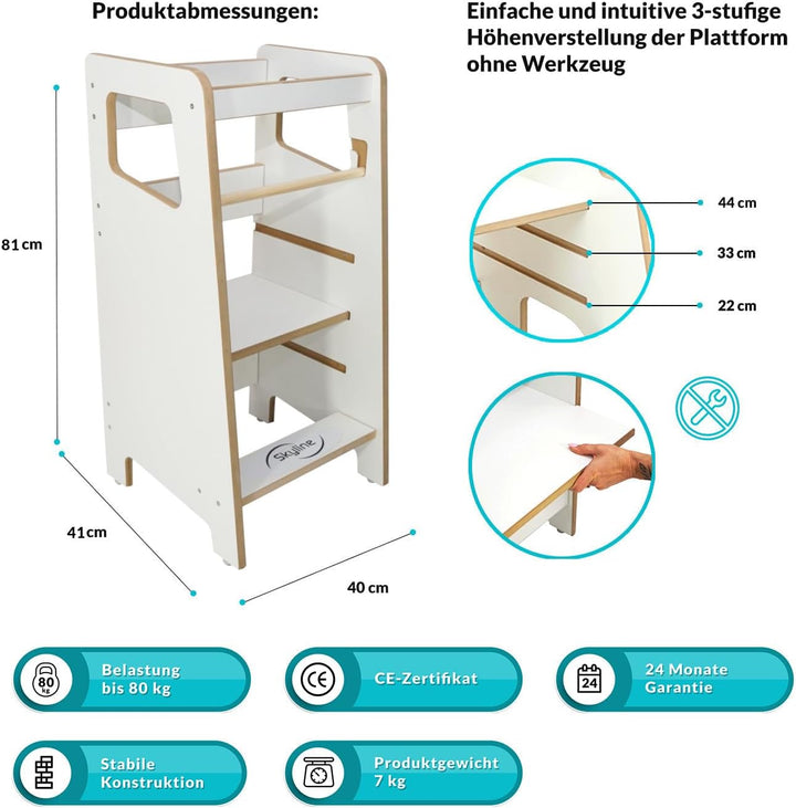 Baby Montessori Lernturm Kleinkind Trittstufe mit Verstellbarer Höhe und Sicherheitsschiene Kitchen