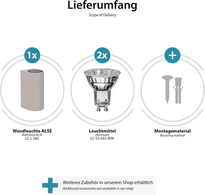 ledscom.de Strahler ALSE Up- & Downlight, wetterfest, grau, Aluminium, rund, inkl. 2 GU10 LED Lampen