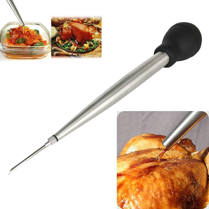 Home Servz 304 Edelstahl Bratenspritzen,Injektor-Nadel Und Reinigungsbürste, schwarze Gummikugel