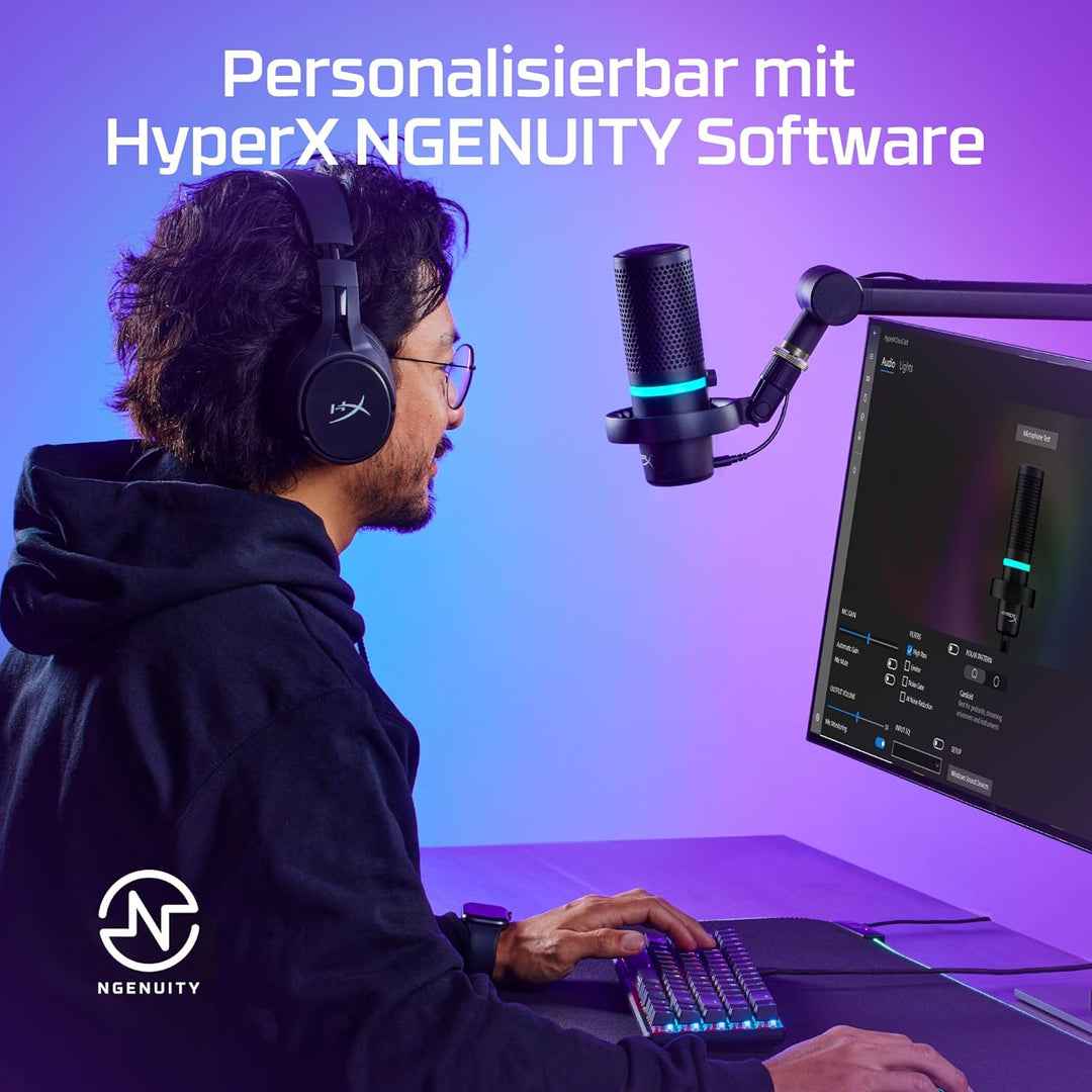 HyperX DuoCast - USB-Kondensatormikrofon - RGB-Beleuchtung, Integrierter Pop-Filter, Flache Mikrofon