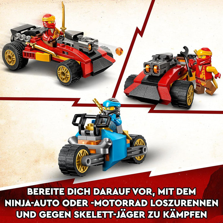 LEGO 71787 NINJAGO Kreative Ninja Steinebox, Spielzeug Aufbewahrungskiste mit Ninja-Auto und Motorra