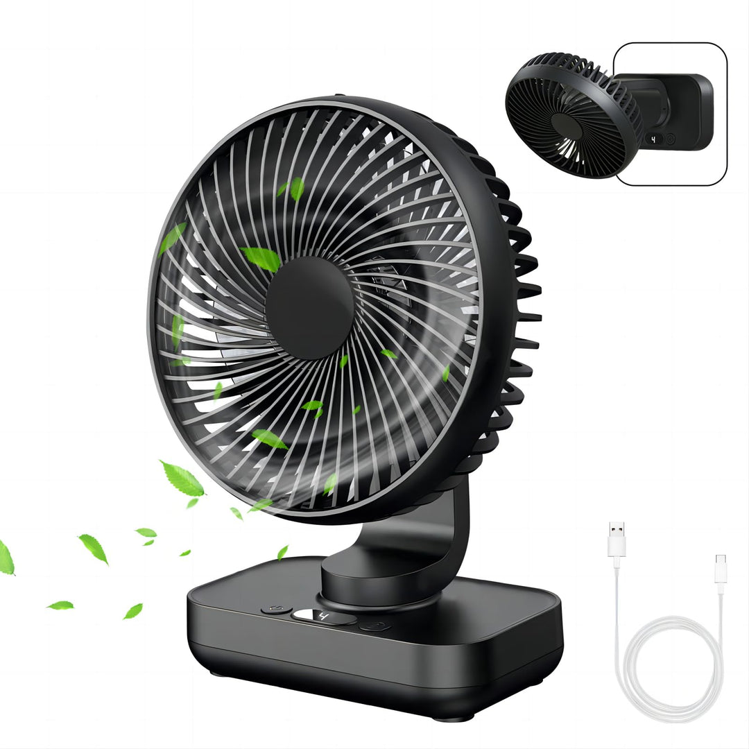 Mini Ventilator Oszillierend Ultra Leise, 4000mAh Akku Klein Tischventilator(4-13h), 4 Geschwindigke