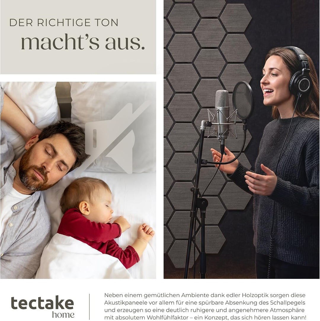 tectake® 4er Set Akustikpaneele, 76 x 62 cm, Echtholzfurnier, zuschneidbar | schallabsorbierender PE