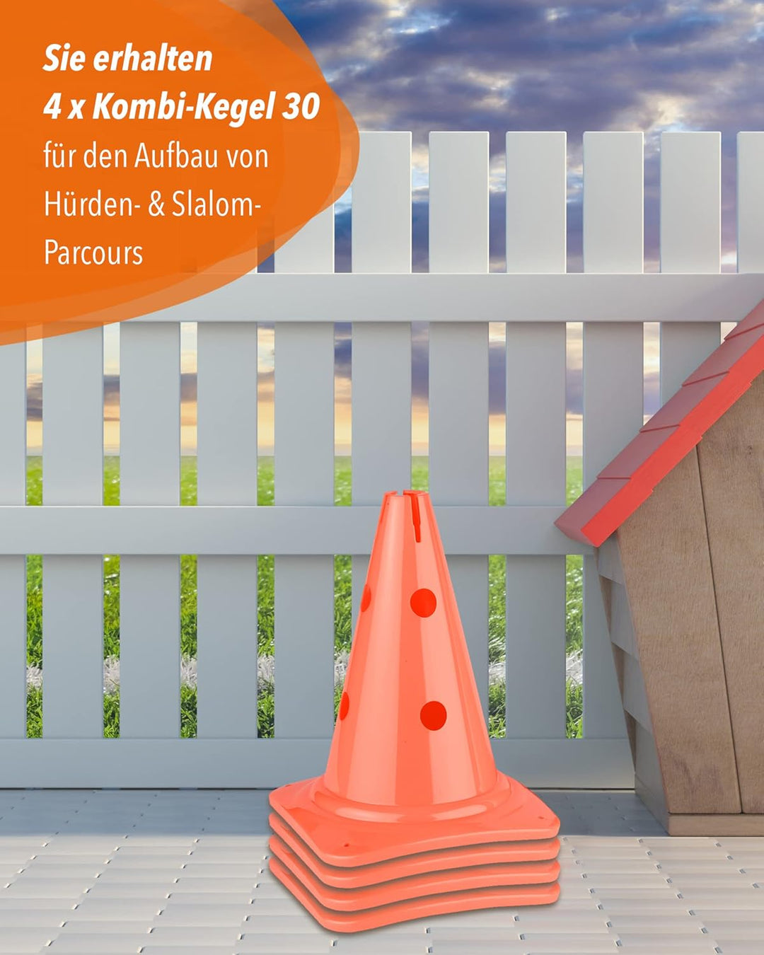 Kombi Kegel 30 – 4er Set – für den Aufbau von Hürden- oder Slalom-Parcours für Agility-Training – Sp