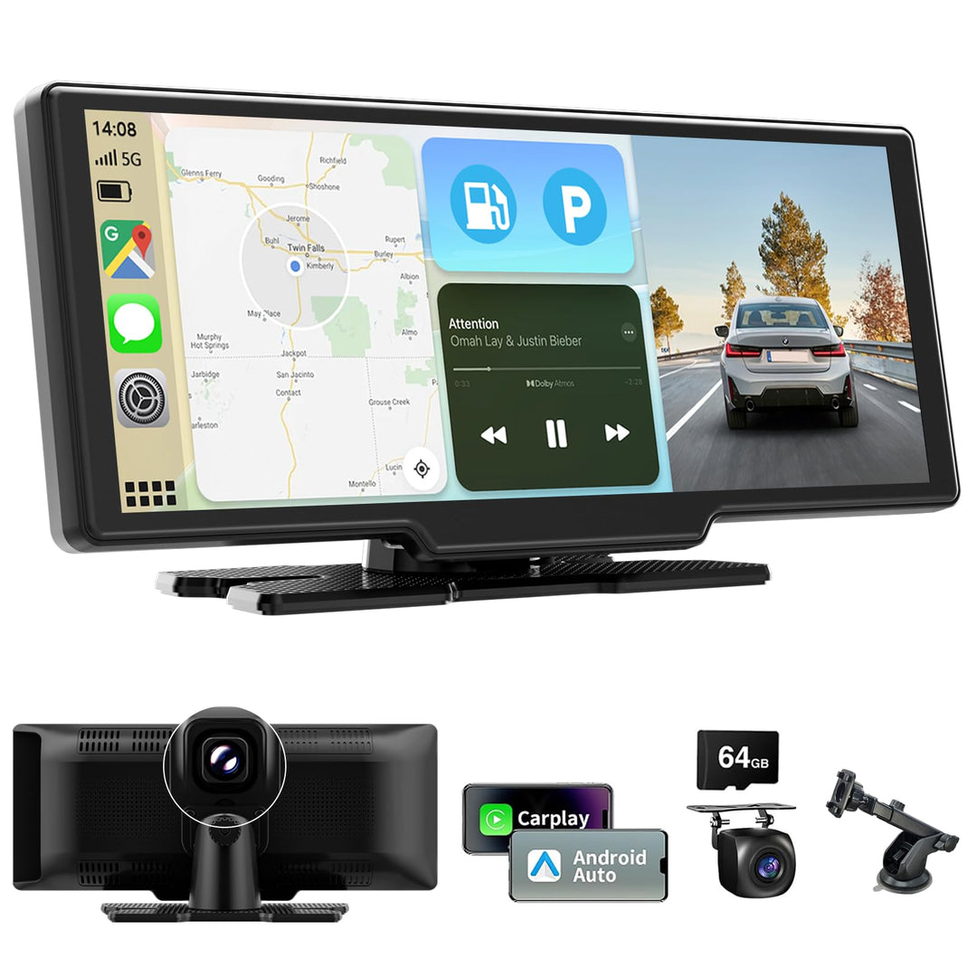 10,26 Zoll Apple Carplay Display &amp; Android Auto Display mit 4K Dashcam/Rückfahrkamera 1080P HD/Bluet