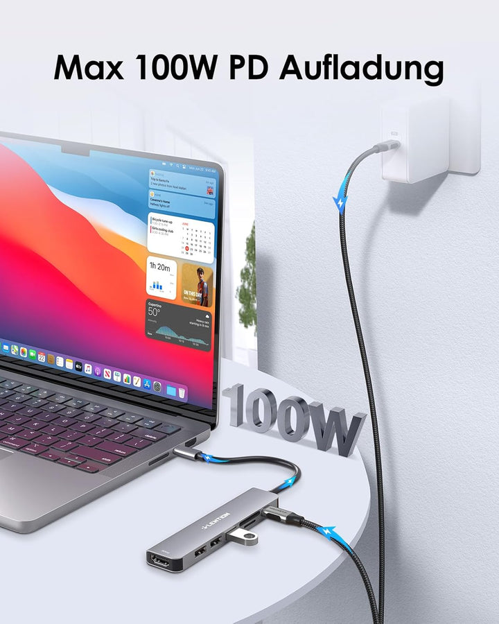 LENTION USB C Hub mit 100W PD Aufladung, 4K@60Hz HDMI, SD/TF Kartenleser, USB-3.0, Adapter USB-C auf