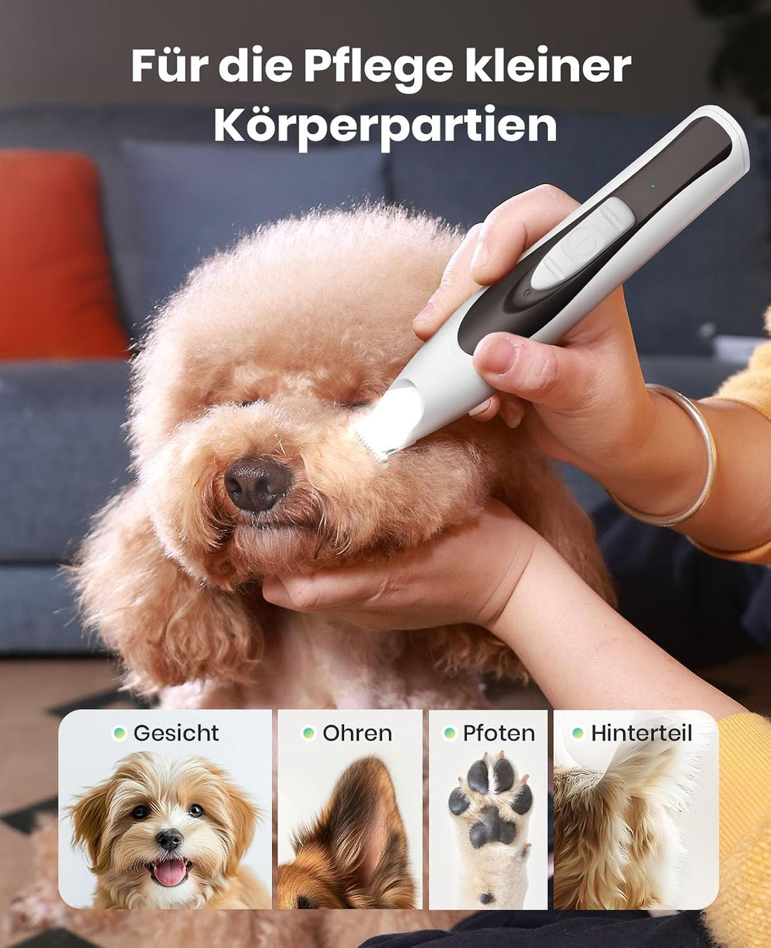oneisall 2in1 Pfotentrimmer für Hunde + Krallenschleifer für Hunde | Leise 35dB, 2-LED-Leuchte, USB-
