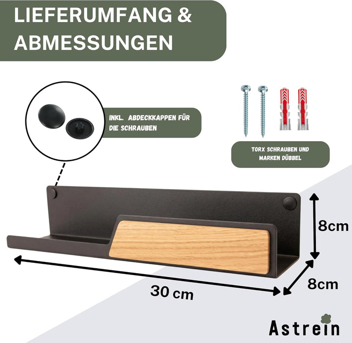 Astrein® | Schlüsselbrett Magnetisch | Schlüsselboard aus Holz | Eiche | Schlüsselhalter mit Ablage