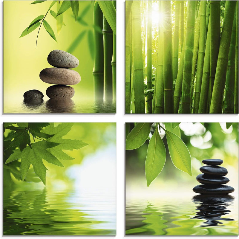 ARTland Glasbilder Wandbild Glas Bild Set 4 teilig je 20x20 cm Quadratisch Asien Wellness Zen Spa St