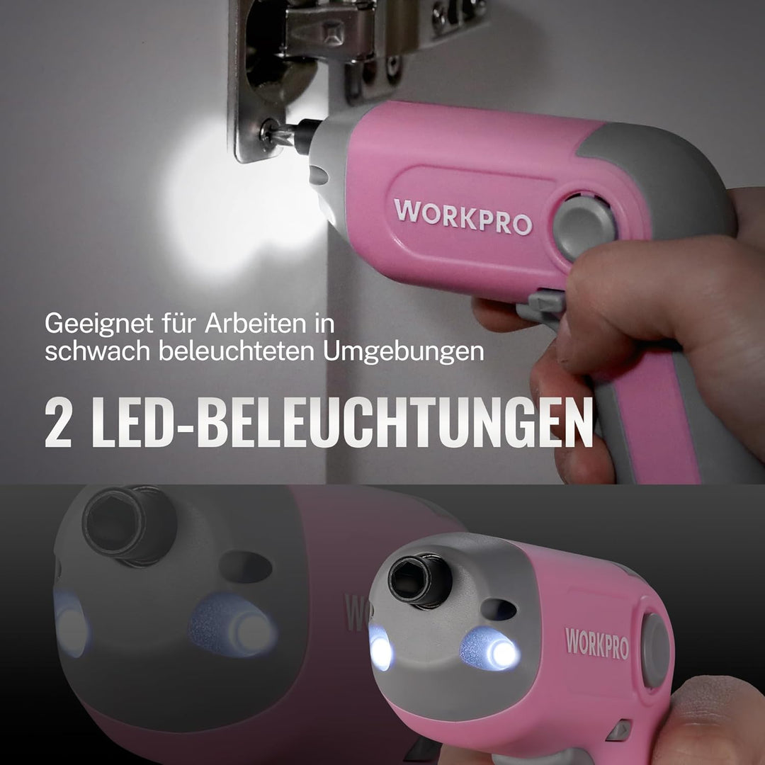 WORKPRO Akkuschrauber Set 3,6V, Exzentrischer Schraubendreher, mit 21 Bits und Verlängerungsstange,