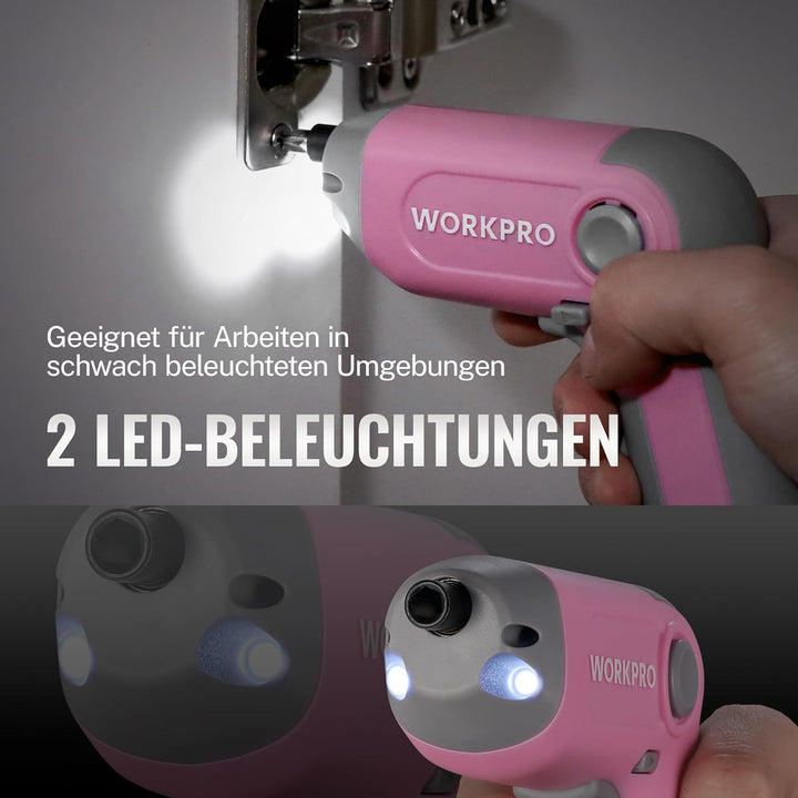 WORKPRO Akkuschrauber Set 3,6V, Exzentrischer Schraubendreher, mit 21 Bits und Verlängerungsstange,