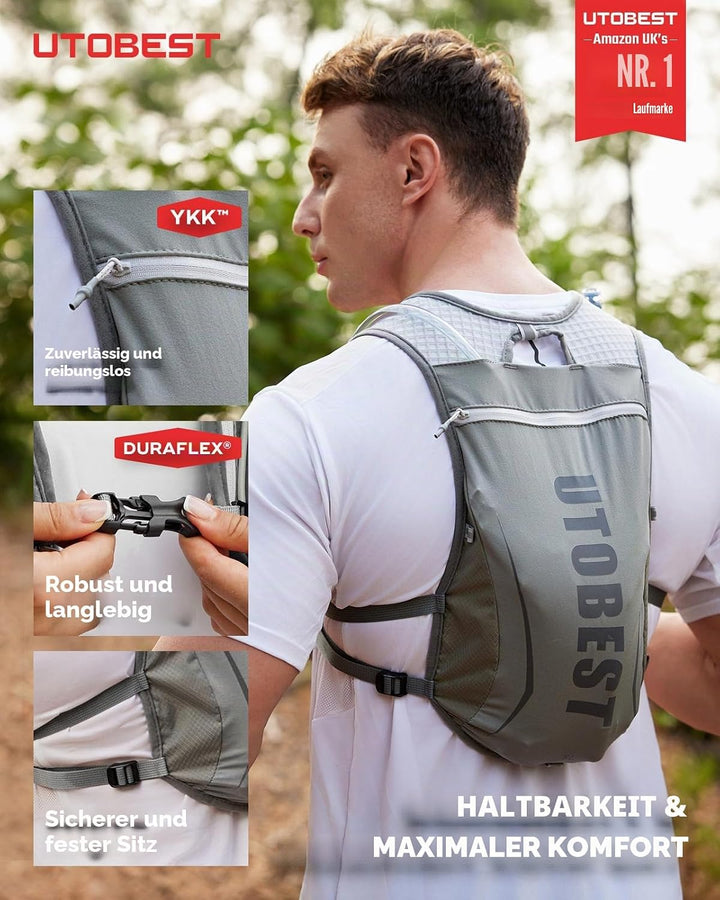 UTOBEST Trinkrucksack 5L, Laufweste, Herren Damen Ultraleicht Laufrucksack für Laufen, Marathon, Jog