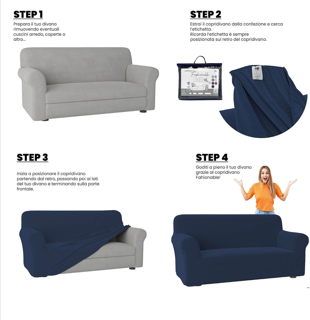 Sogni e capricci CD-FASH-BLU SCURO-2P “Fashionable” Sofa Abdeckung, Dunkel blau, 2 Plätze Dunkel Bla