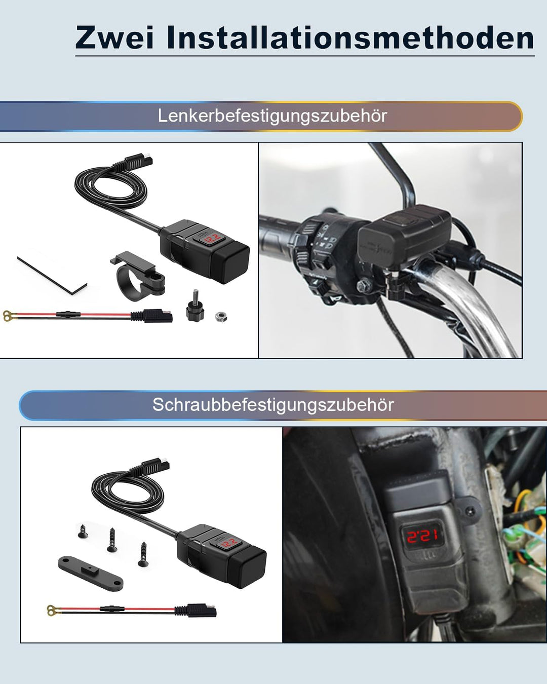 Extractme Motorrad-USB-Ladegerät, 6.8 A Schnellladung 3.0 Dual-USB-Motorrad-Handy-Ladegerät mit Volt