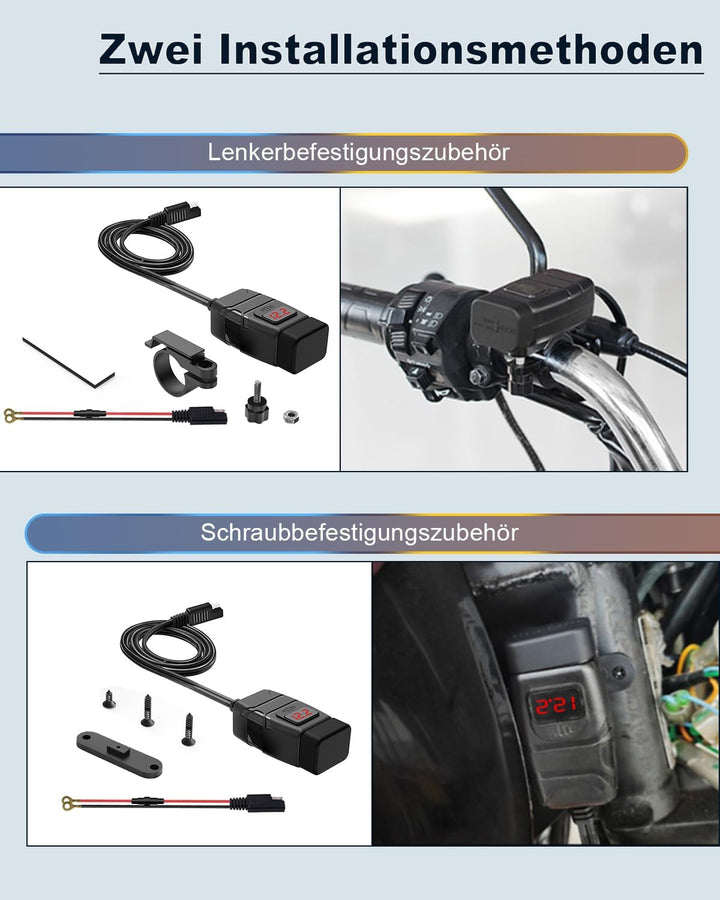 Extractme Motorrad-USB-Ladegerät, 6.8 A Schnellladung 3.0 Dual-USB-Motorrad-Handy-Ladegerät mit Volt