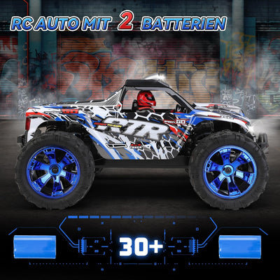 Ferngesteuertes Auto 1/14, 35+KM/H RC Auto mit Lichtern, Monstertruck Ferngesteuert mit 2 Akku 30 Mi