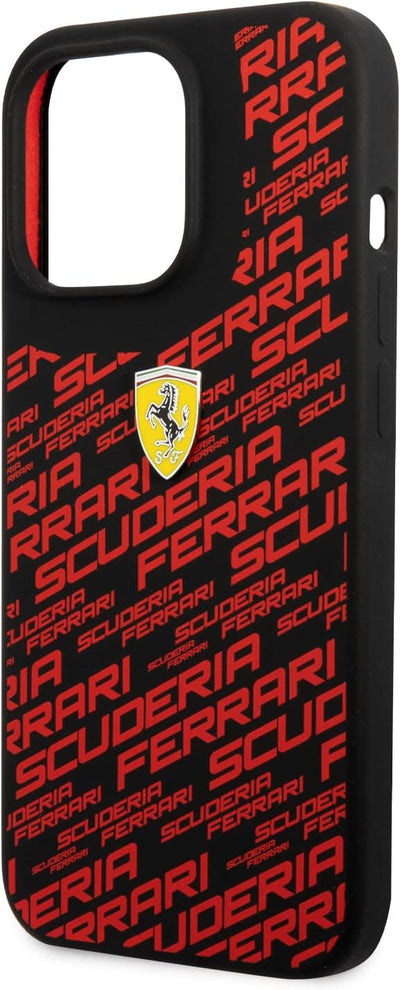 Ferrari Handyhülle für iPhone 14 Pro in Schwarz bedruckt Scuderia, Flüssigsilikon, glatte & kratzfes