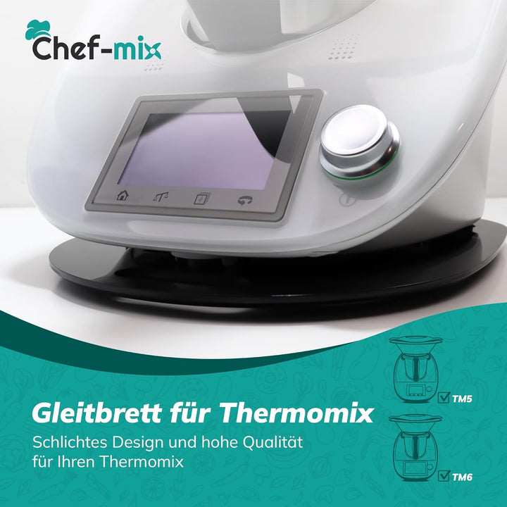 Gleitbrett Ersatz für Thermоmix Unterlage Rollbrett Gleiter mit Handgriff Brett Schwarz aus Acryl Le