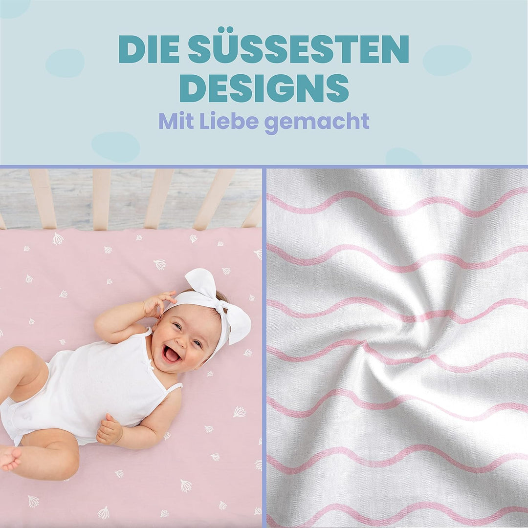 2X Spannbettlaken aus 100% Baumwolle mit Gummiband - 1X Matratzenschoner aus 100% wasserdichtem Mate