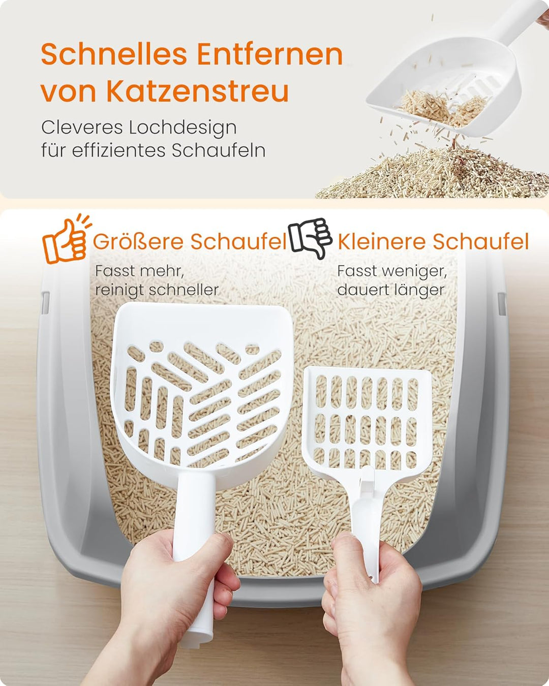 Feandrea Katzenklo mit hohen Seitenwänden, XL, offene Katzentoilette, mit Schaufel, für Kätzchen und