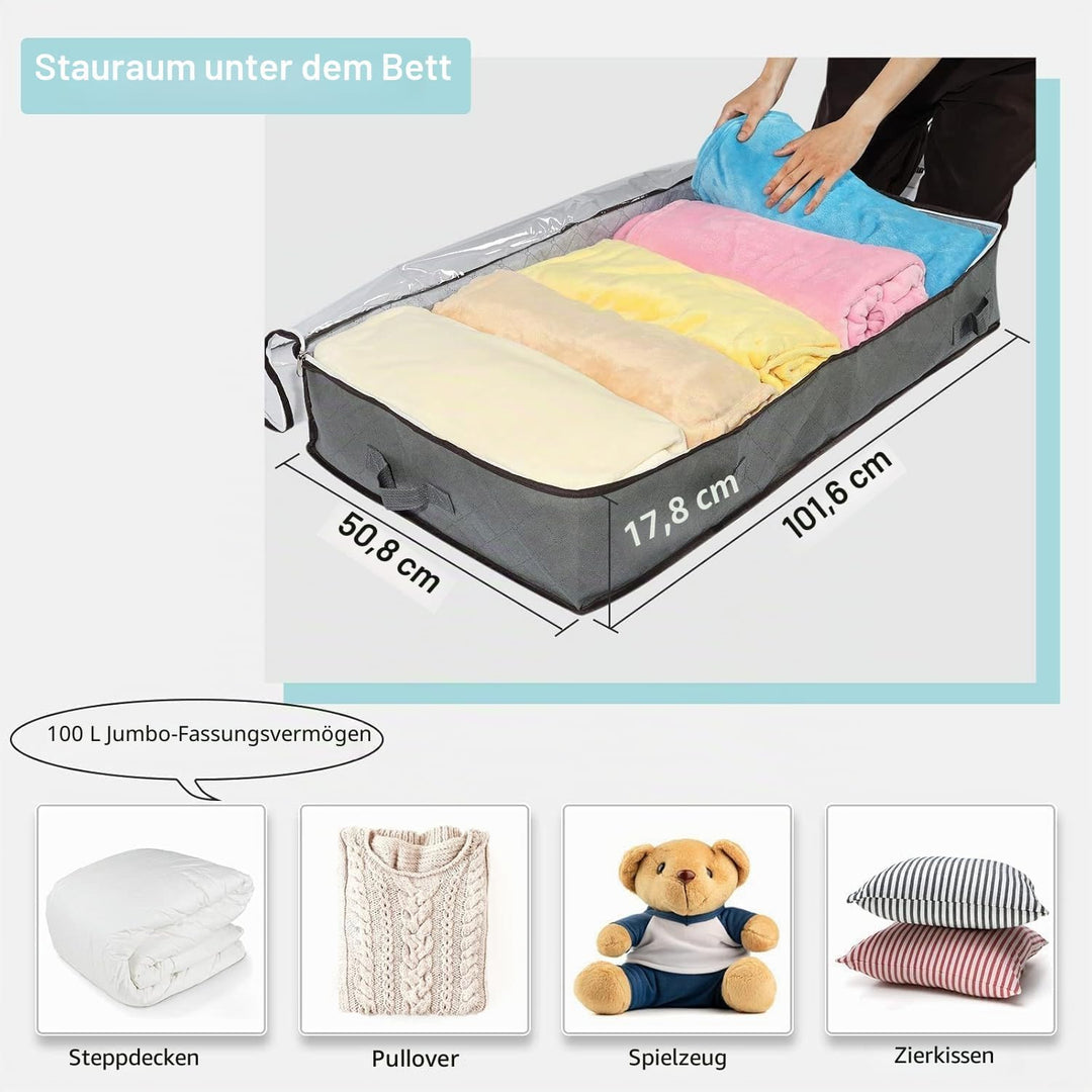MIXC 6 Packungen Unterbettaufbewahrungen, 100 l grosse Unterbett-Aufbewahrungsbox mit Deckel, Aufbew