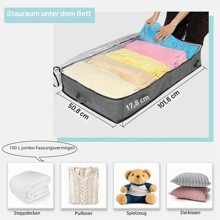 MIXC 6 Packungen Unterbettaufbewahrungen, 100 l grosse Unterbett-Aufbewahrungsbox mit Deckel, Aufbew