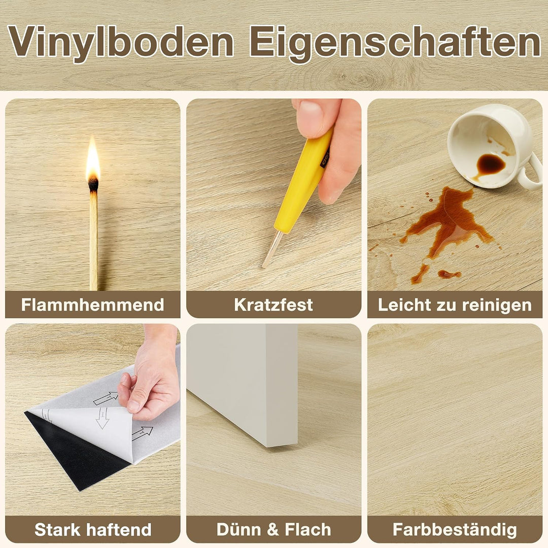 MULGREAT Holzoptik Vinyl Bodenbelag in Beige Eiche– 5,02 m² Selbstklebender, rutschfester &amp; wasserdi
