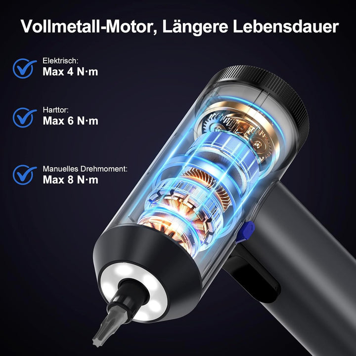HYCHIKA Akkuschrauber Klein, 6Nm Akku Schraubendreher mit Display,7 Drehmoment,2200-mAh-Akku,Akkuboh