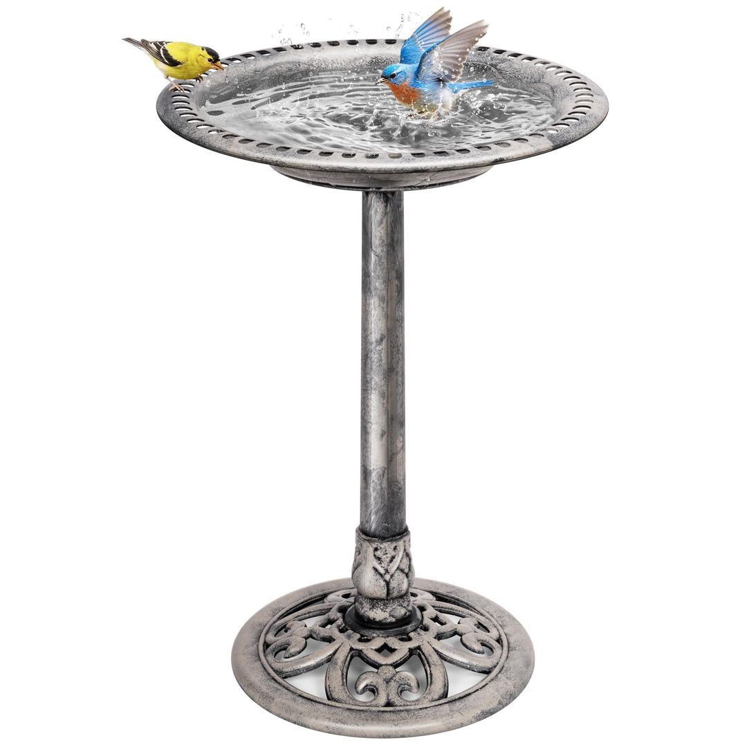 VIVOHOME Vogeltränke 71cm hoch Polyresin leicht antike Optik für Aussenbereich Grau, Grau