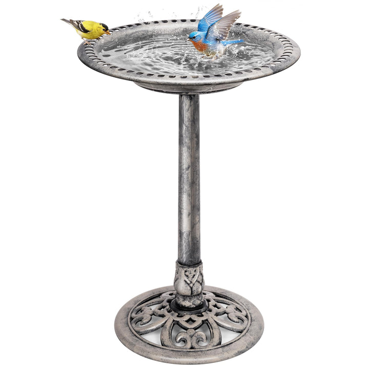 VIVOHOME Vogeltränke 71cm hoch Polyresin leicht antike Optik für Aussenbereich Grau, Grau