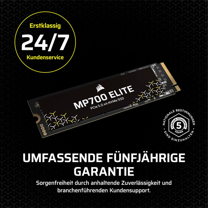 Corsair MP700 Elite 2TB PCIe 5.0 x4 NVMe M.2 SSD – Bis zu 10,000MB/sec – Hohe Dichte 3D TLC NAND – M