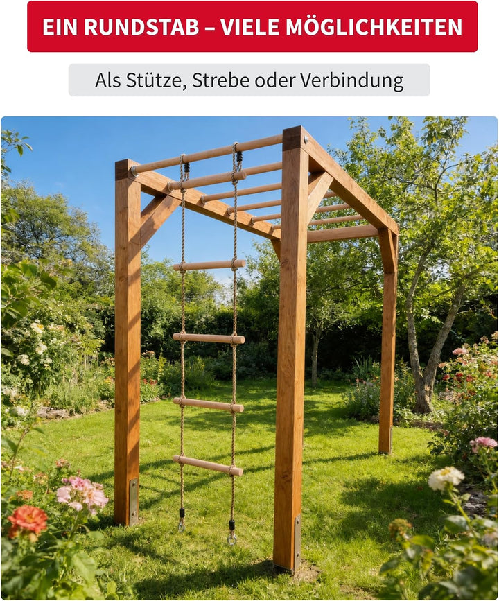 Gedotec Buchen-Rundstab glatt | Rundhölzer | Bastelstäbe 25 x 1000 mm | 5 Stück | Holzstäbe aus Buch