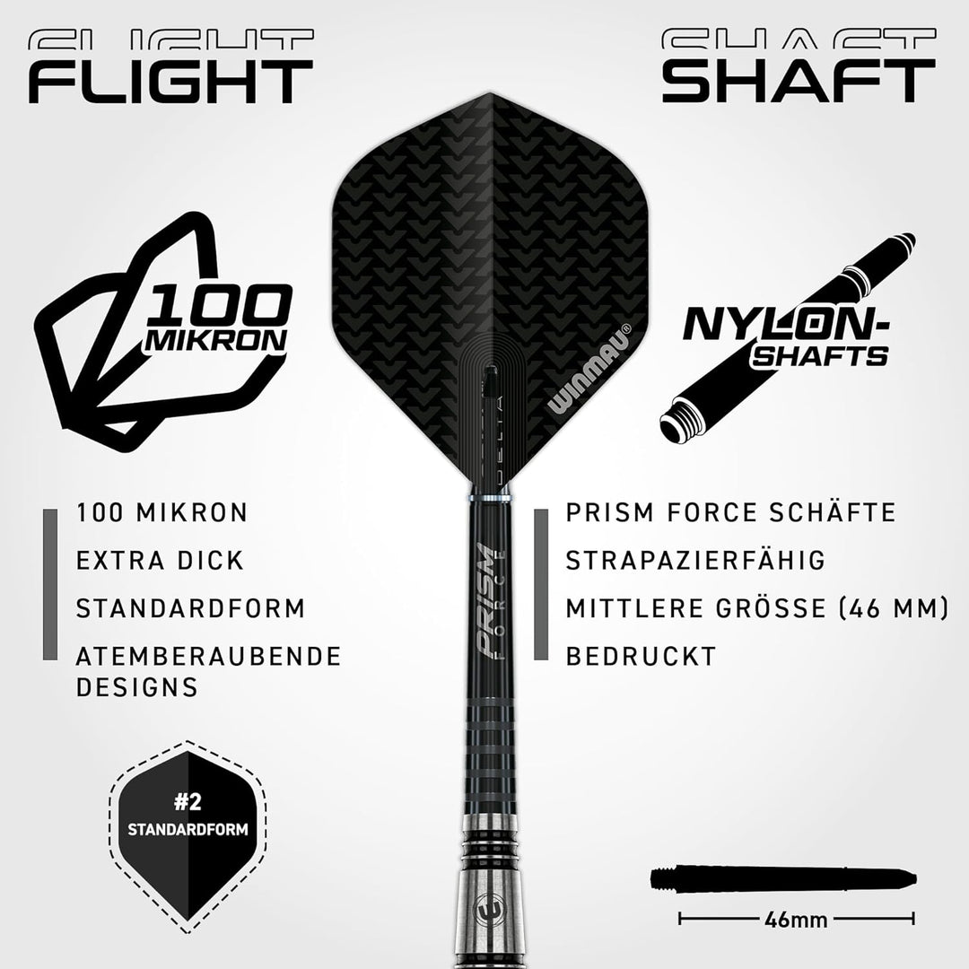WINMAU Blackout Profi Stahlspitze Wolfram Dartpfeile mit Flüge und Stiele (Wellen) 24g Torpedo, 24g