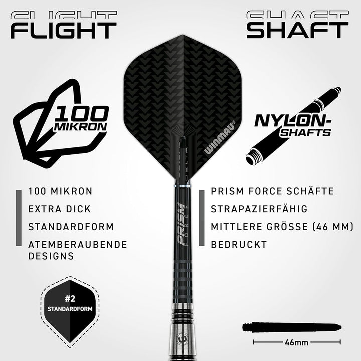 WINMAU Blackout Profi Stahlspitze Wolfram Dartpfeile mit Flüge und Stiele (Wellen) 24g Torpedo, 24g