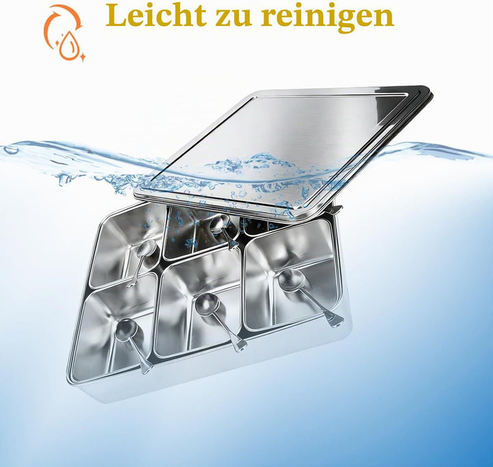 Hapivida Zutatenbehälter Pizza Edelstahl 453x300x68 mm 8 Gitter Gewürzbox Beilagenbehälter Gewürz Be
