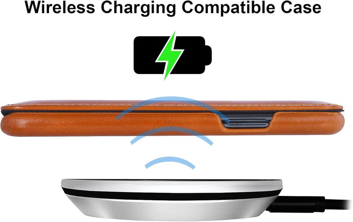 STILGUT UltraSlim kompatibel mit Google Pixel 5 Hülle – Pixel 5 Flip Case aus Leder, Klapphülle, Han