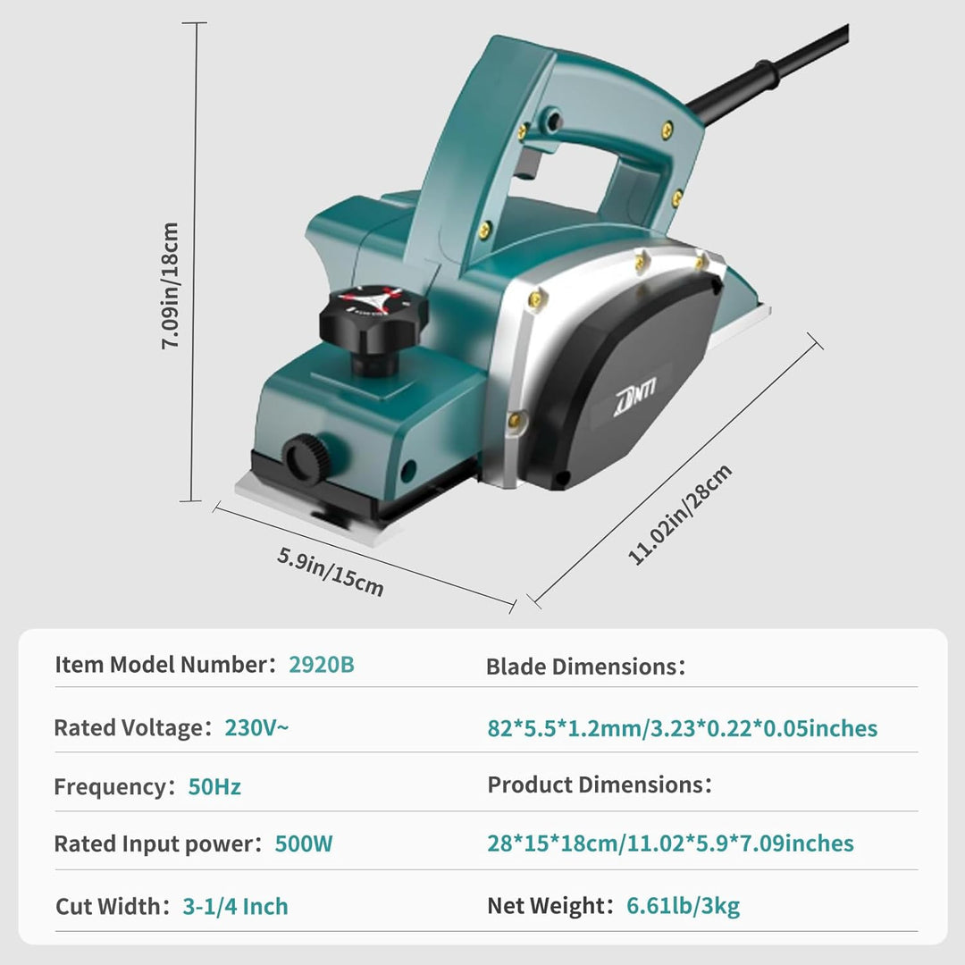 DNTI 500w Holzhobel Elektrohobel holz 16000rpm Hobelbreite 82 mm - Spantiefe 1 mm hobel holz elektri