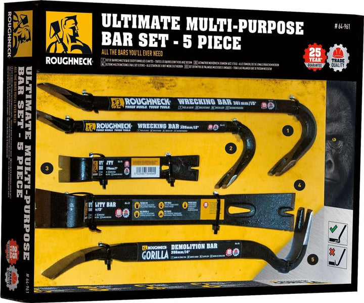 Roughneck Brecheisen/Nageleisen Set 5-teilig (Brechstange 330 mm / 356 mm / 381 mm, Nageleisen 178 m