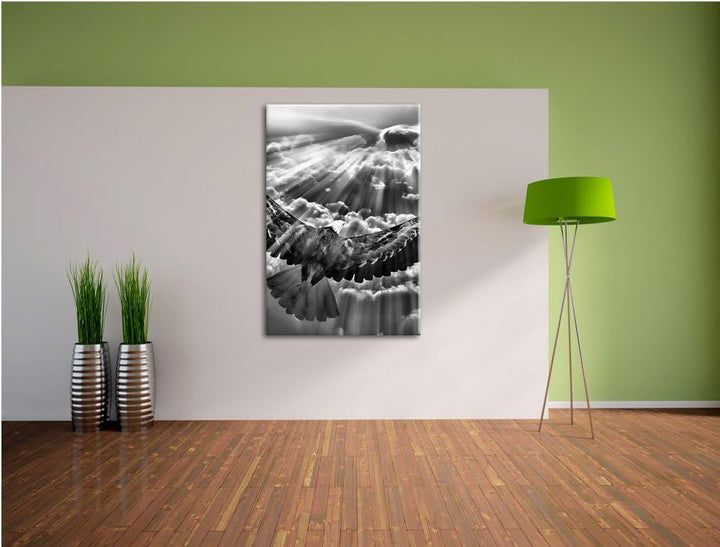Pixxprint Adler über den Wolken als Leinwandbild | Grösse: 100x70 cm | Wandbild | Kunstdruck | ferti