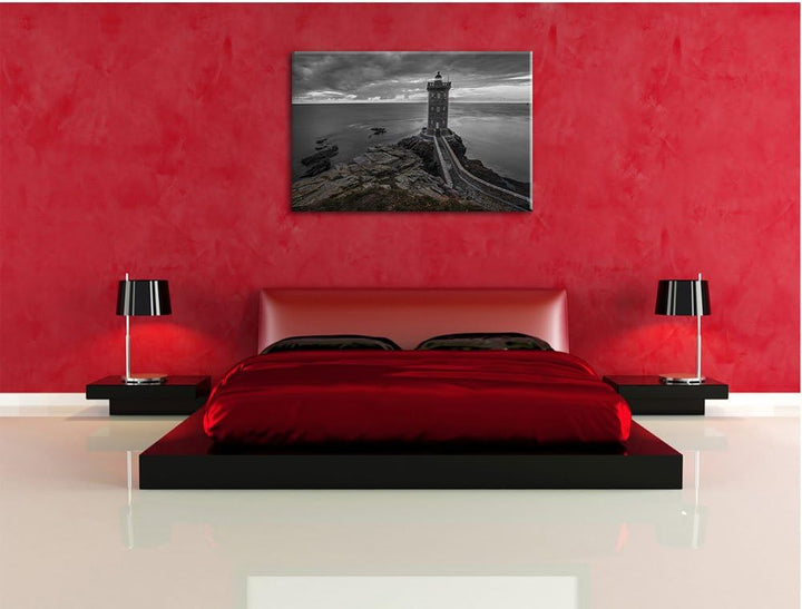 Pixxprint Leuchtturm im Sonnenuntergang als Leinwandbild/Grösse: 100x70 cm/Wandbild/Kunstdruck/ferti