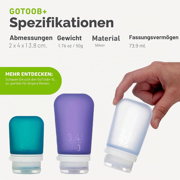 humangear 'GoToob' 3er Pack 74 ml transp./rot/orange, 071002, Einheitsgrösse, Transp./Rot/Orange