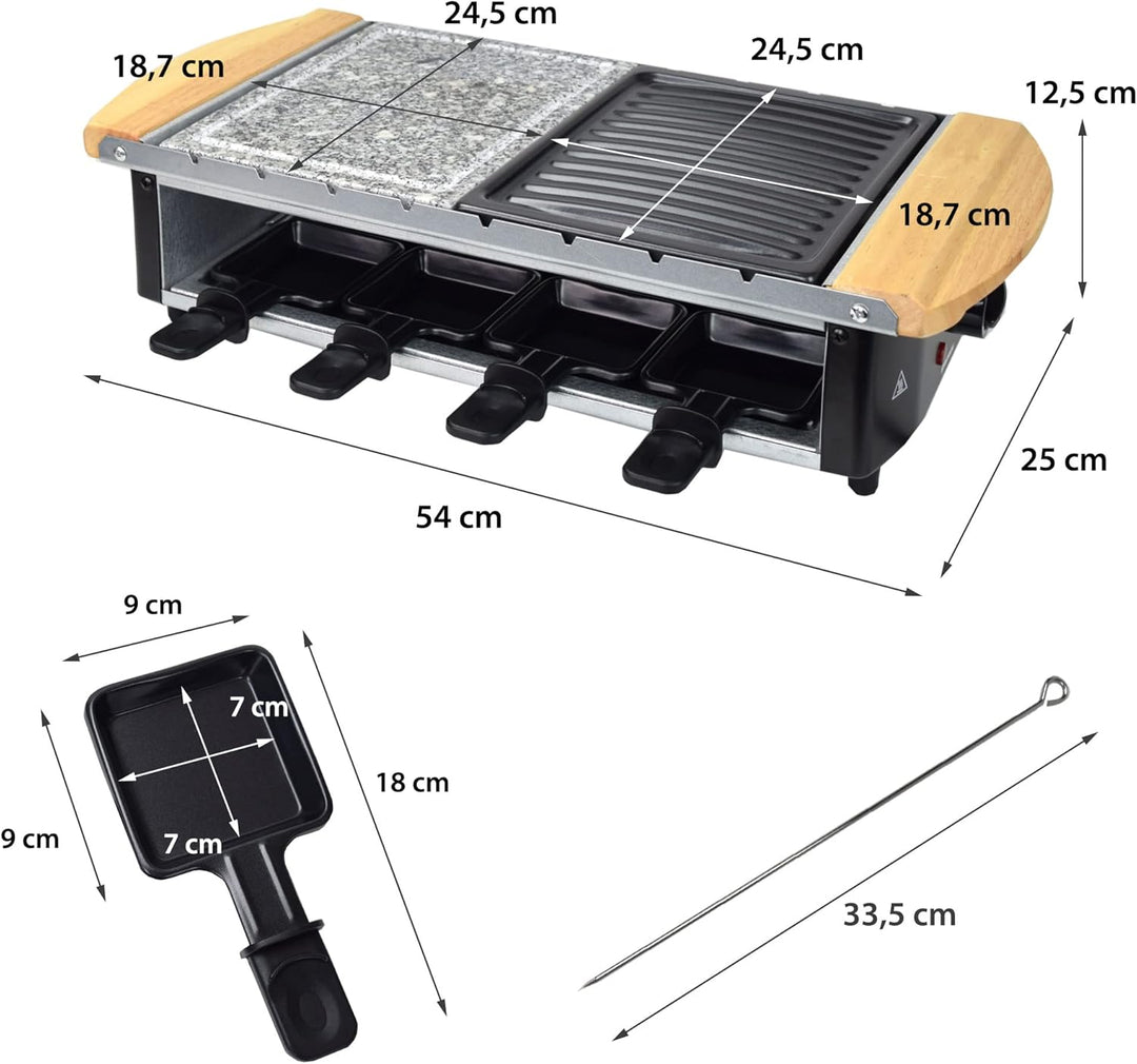Syntrox Germany Raclette mit Grill und Heisser Stein im Edelstahl Design für 8 Personen RAC-1200W-Ur