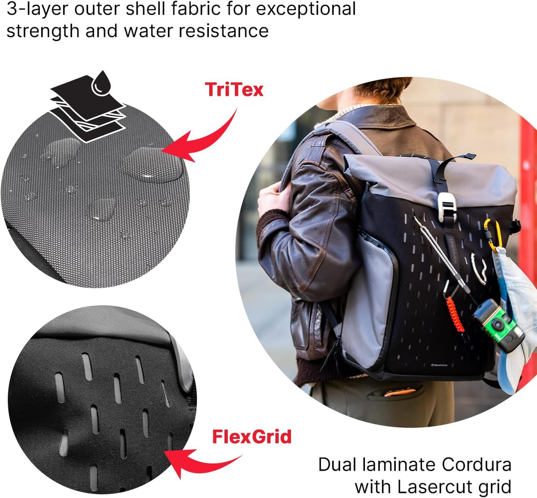 Manfrotto Uncover Kamerarucksack 24L, erweiterbarer Rolltop | wasserdichter Fotorucksack für Reise &amp;