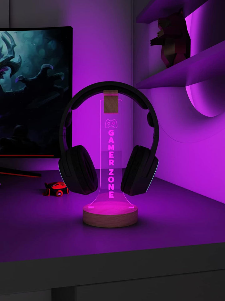 YuanDian Gamer Zone Licht bis Kopfhörer Stand für Schreibtisch, Gaming-Headset-Halter aus Holz RGB m