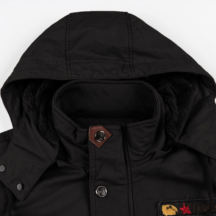 YEBIRAL Herren Fleece Gefüttert Warme Winterjacke Militär Jacke mit Abnehmbarer Kapuze Übergangsjack